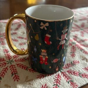 Rifle Paper Co. Evergreen Nutcracker Porcelain Mug gold green red new